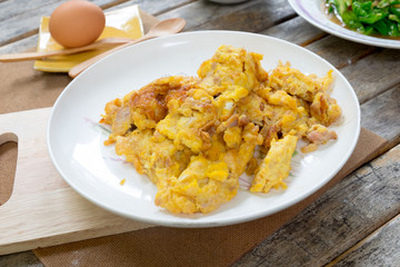 Delicious pork fried egg in Thai Style