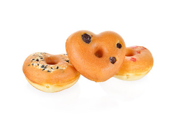 mini donut heart shape with sesame on white background