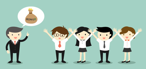 Business concept, Boss talking about bonus and business people feeling happy. Vector illustration