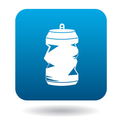 Crumpled empty soda or beer can icon in simple style on a white background