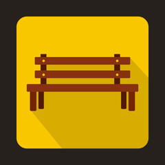 Wooden bench icon in flat style with long shadow. Seat symbol