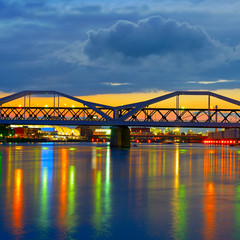 Bridge over the Neckar River, the city of Mannheim