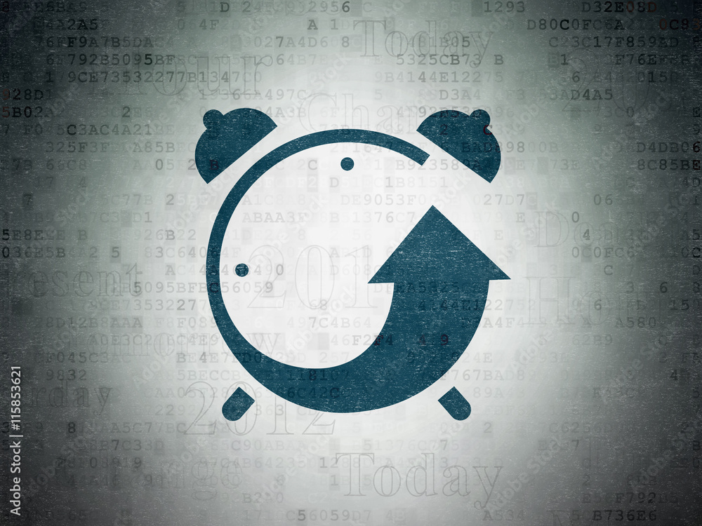 Aufkleber time concept: alarm clock on digital data paper background