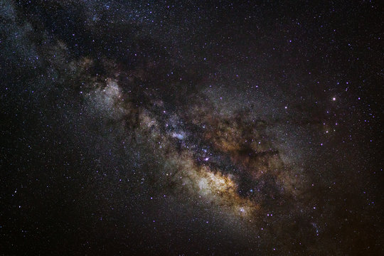 milky way on a night sky, Long exposure photograph, with grain