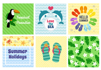 Collection of summer decorative cards.