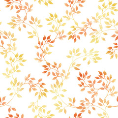 Fototapeta na wymiar Golden leaves. Watercolour autumn seamless pattern, cute design