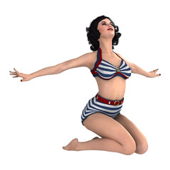 3D Rendering Pinup Girl on White