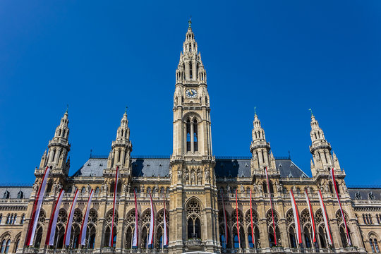 Neo-Gothic style City Hall building (1883) in Vienna, Austria.