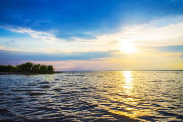 sunset sunrise over the sea and clouds, beautiful sky