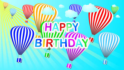 Happy birthday vector background with colorful balloons and gift boxes.