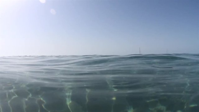 View Of Waterline With A Boat From The Sea And Underwater