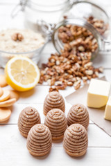 Traditional bee nest cake on wooden background