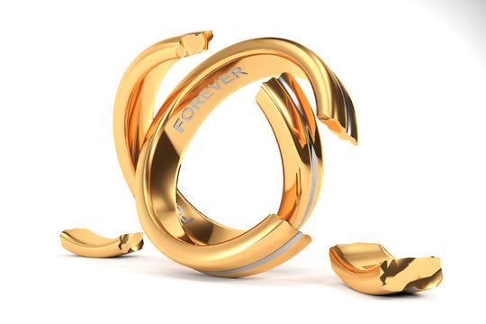 golden Wedding Rings symbolizing the divorce between two people