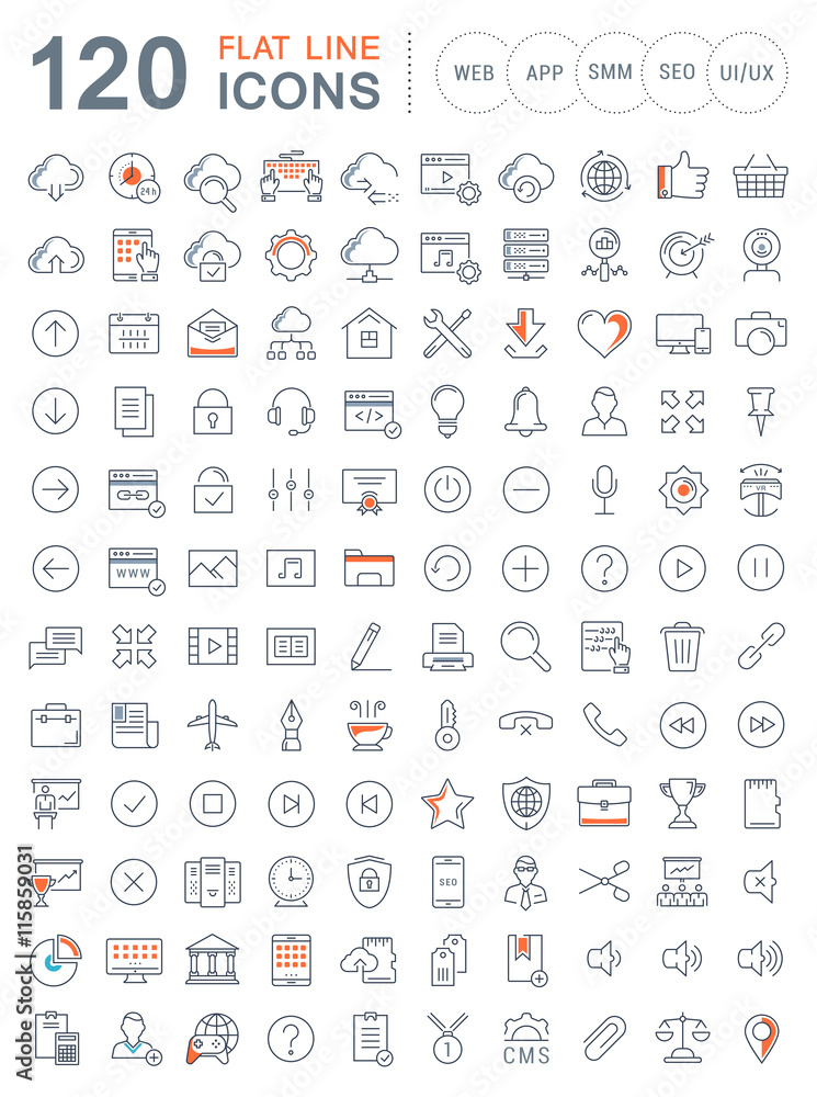 Wall mural set vector flat line icons seo and web design