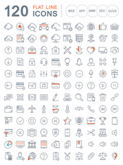 Set Vector Flat Line Icons SEO and Web Design