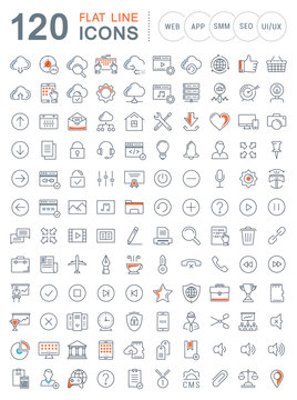 Set Vector Flat Line Icons SEO and Web Design