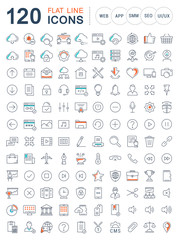 Set Vector Flat Line Icons SEO and Web Design