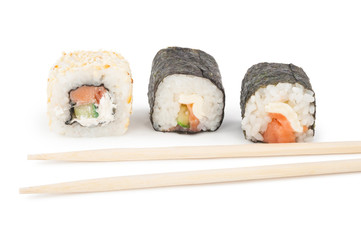 Sushi roll with chopsticks