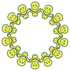 Round frame with skulls and bones. Vector clip art.