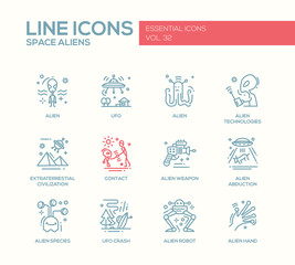 Space Aliens - line design icons set
