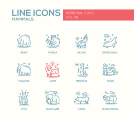 Fototapeta premium Mammals - line design icons set