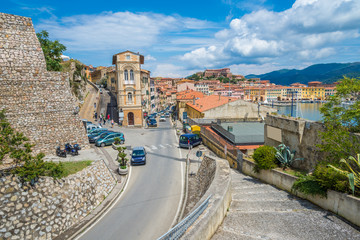 Beautiful view over traditional architecture of  Portoferraio in downtown, in Elba island, Italy