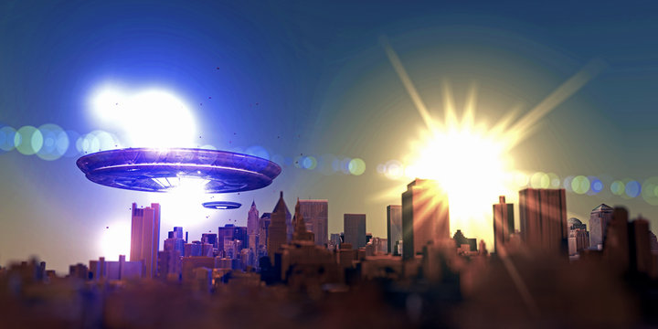 unidentified flying objects over a famous city