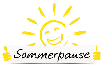 Lachende Sonne mit Banner - Sommerpause