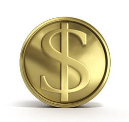 gold coin with dollar sign 3d illustration on a white background