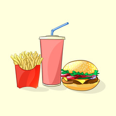 Fast food meal in cartoon style. Vector illustration