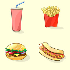 Fast food illustration in cartoon style. Vector