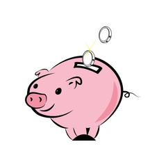 Pink piggy bank saving money concept isolated on white background