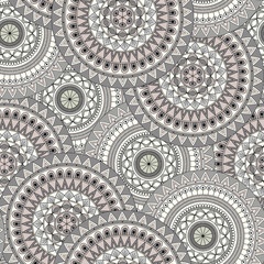 Hand drawn mandala ethnic seamless pattern.