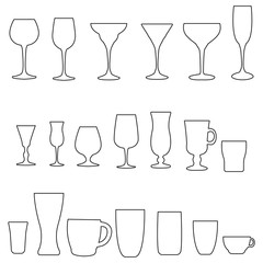 Glass collection. Cocktail glass silhouette. Vector set of monochrome glass.