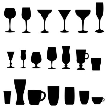 Glass collection. Cocktail glass silhouette. Vector set of monochrome glass.