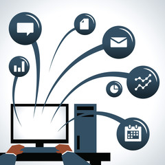 Illustration Of Businessman Using Computer With Icons