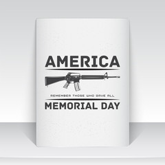 Happy Memorial day. The celebration of patriotic celebration of America. Detailed elements. Typographic labels, stickers, logos and badges. Sheet of white paper.