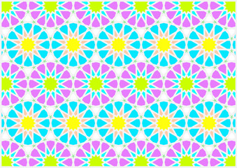 Geometric figures of styles arabic and oriental very colouring sky blue green and purple