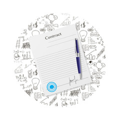 Illustration of signing the contract on the background of a business plan