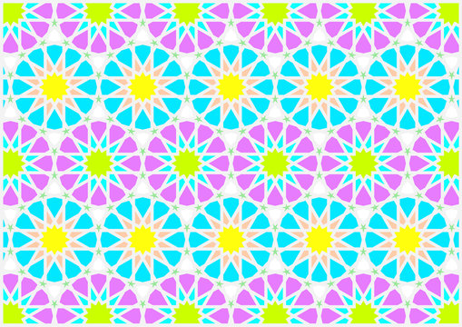 Geometric figures of styles arabic and oriental very colouring sky blue green and purple