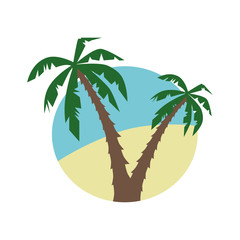Vector flat icon with palm trees and the beach.