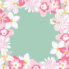 Vector frame with tropical pink flowers