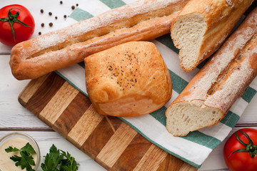 Sliced bread on wood