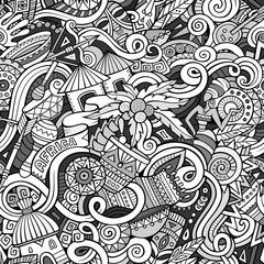 Cartoon cute doodles hand drawn Africa seamless pattern