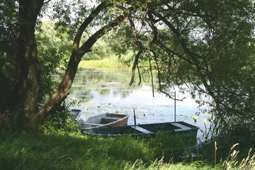 Boats on Havel river in summer time (Havelland, Germany)