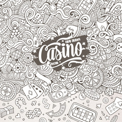 Cartoon hand-drawn doodles casino, gambling illustration