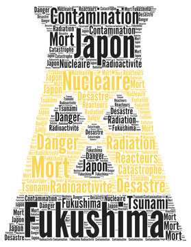 Fukushima word cloud concept with french text