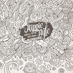 Cartoon hand-drawn doodles hippie illustration