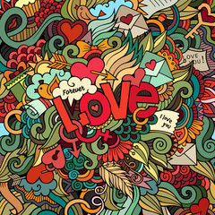 Obraz na płótnie Canvas Love hand lettering and doodles elements background.
