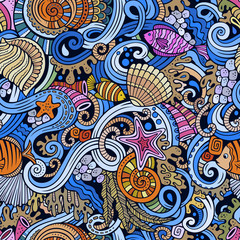 Cartoon doodles under water life seamless pattern